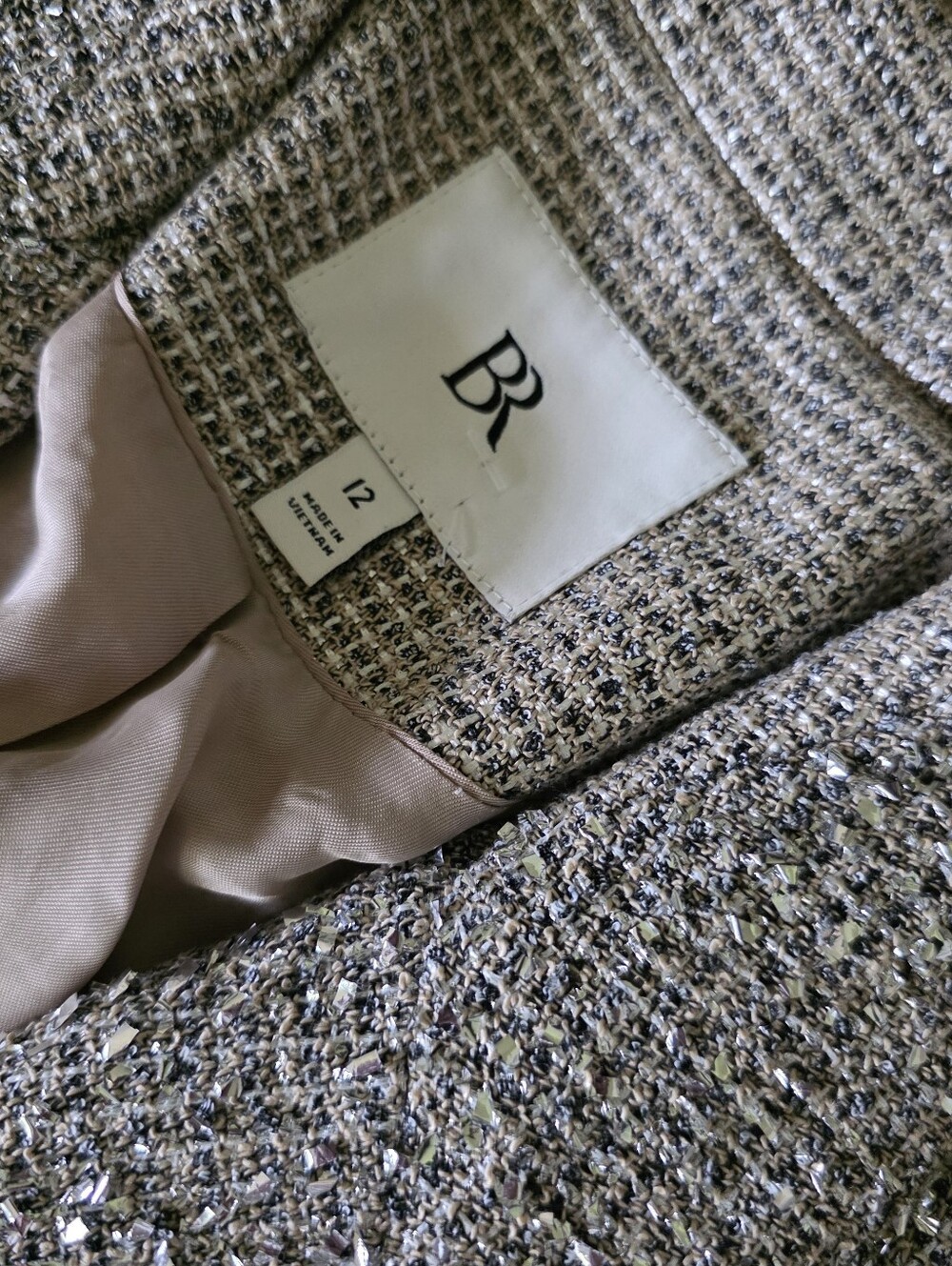 Banana Republic Coleta Tinsel Tweed Blazer Tan Ivory - Picture 3 of 8